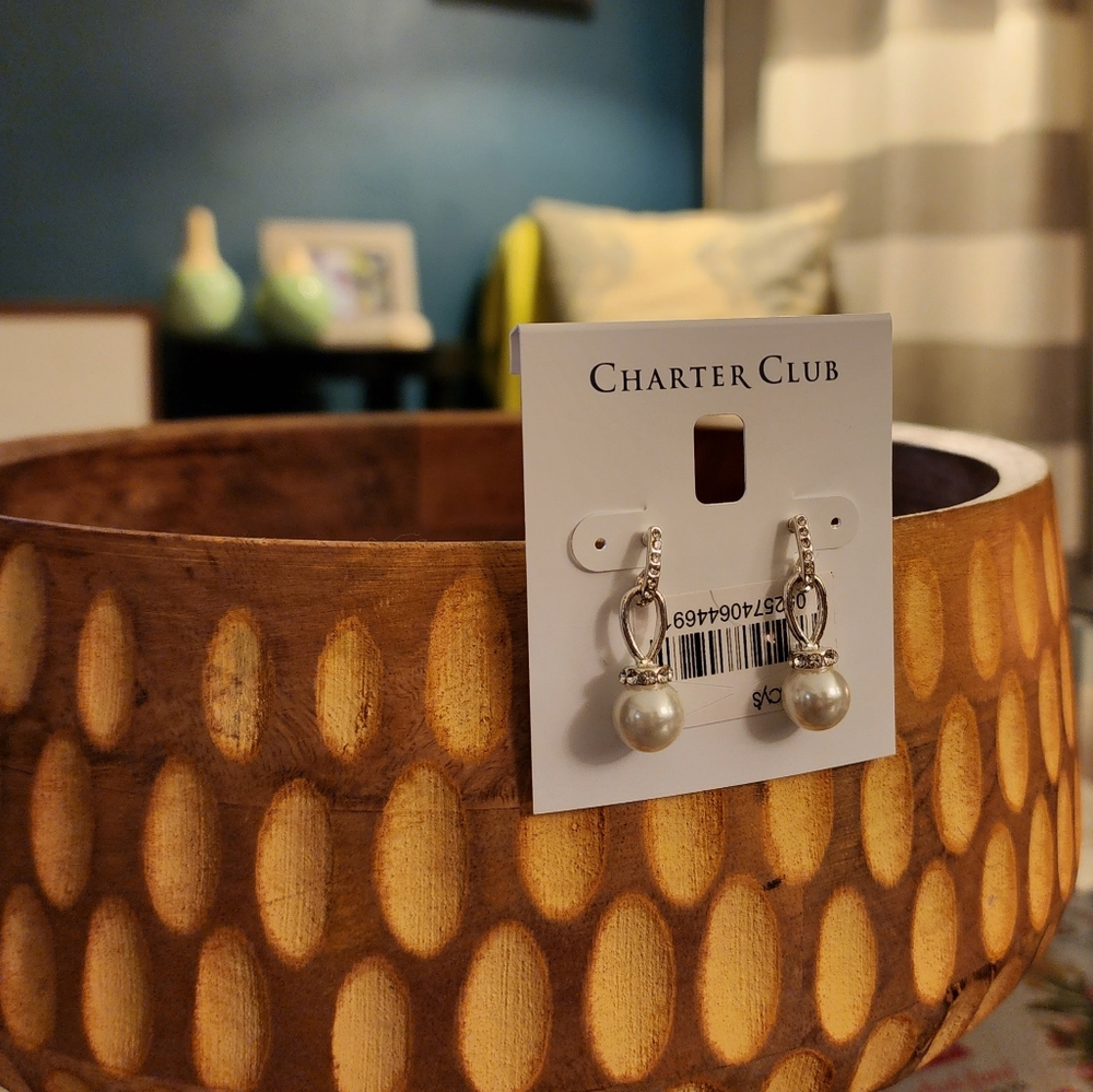 Charter Club Pearl (faux) Drop Earrings in silver, NWT!